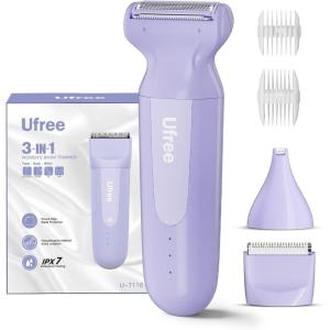 image:imageUfree 3in1 Womens Electric Razor with Ceramic Blades IPX7 Waterproof Bikini Trimmer for Women Pubic Hair Trimmer Cordless Rechargeable Shaver for Legs Armpit Valentines Gifts for Women