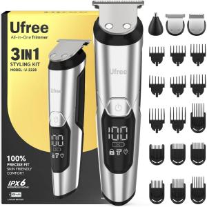 image:imageUfree 3in1 Beard Trimmer for Men Valentine Gifts for Men IPX6 Waterproof Mens Electric Razor Shaver for Mustache Professional Hair Trimmer Clippers TypeC Body Grooming KitSilver