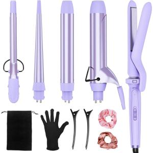image:imageUfree 5 in 1 Curling Iron with Ceramic Barrels 035125 Curling Wand Set with Flat Iron Hair Straightener Instant Heat Up Dual Voltage Hair Curler Gifts for Women PinkPurple