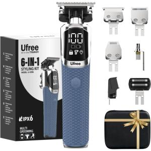 image:imageUfree 6in1 Professional Beard Trimmer for Men IPX6 Waterproof Electric Shaver Razor Cordless Body Hair Trimmer for Mustache Nose TypeC Mens Gooming Kits Birthday Valentines Gifts for Him
