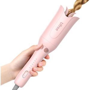 image:imageUfree Automatic Rotating Curling Iron 1 Inch Ceramic Curling Wand 1Click Hair Curler with 3 Heat amp Timers AntiScald Design 1M Ionic Care Dual Voltage for Travel Beach Waves Rose GoldRose Gold